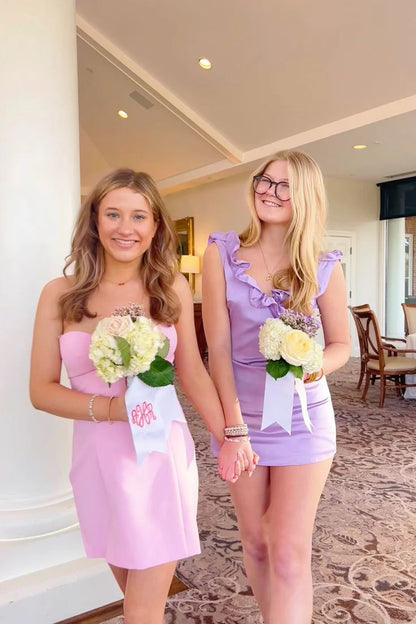 V-neck Lavender Ruffled A-line Short Dress