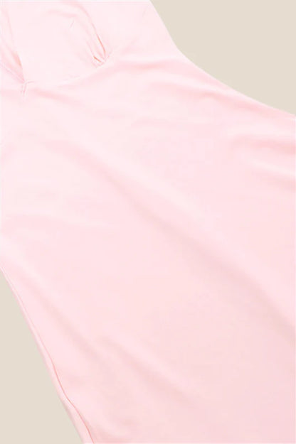 V-neck Pink Ruffle Hem Long Dress with Slit