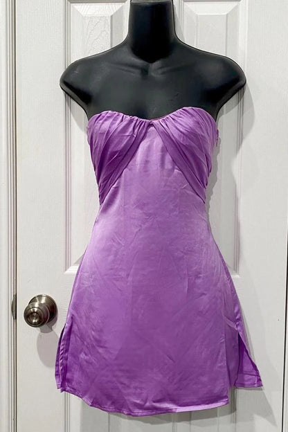 Strapless Ruched Green Split Mini Dress