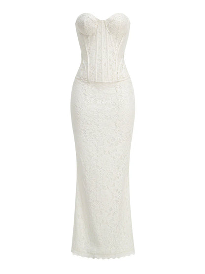White Lace Sweetheart Corset Mermaid Dress
