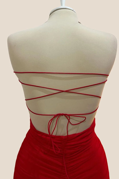 Strapless Red Bodycon Lace-up Short Dress