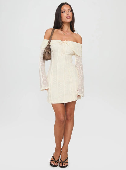 Colettie Long Sleeve Mini Dress Cream