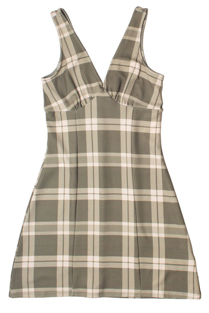 Plunge Neck Plaid Dress