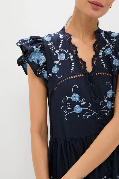 Exclusive Navy Edwina Embroidery Tunic Dress