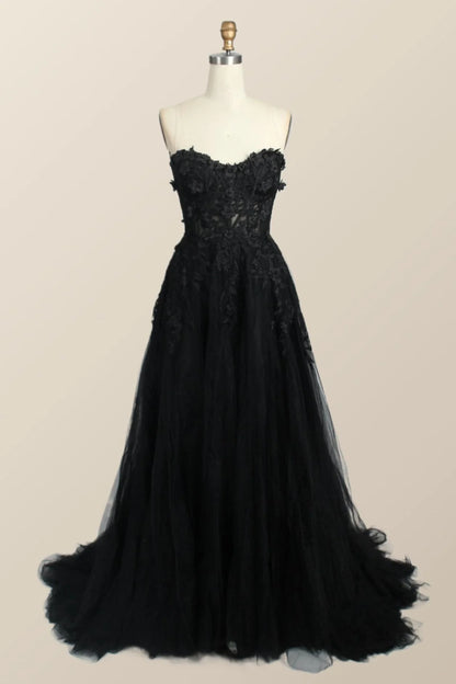 Light Blue Floral Embroidery Strapless A-line Formal Dress