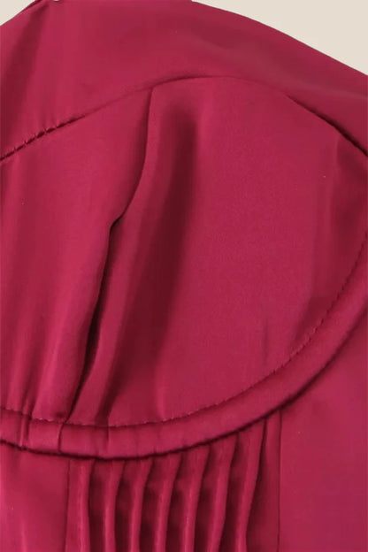 Strapless Burgundy Pleated A-line Midi Dress