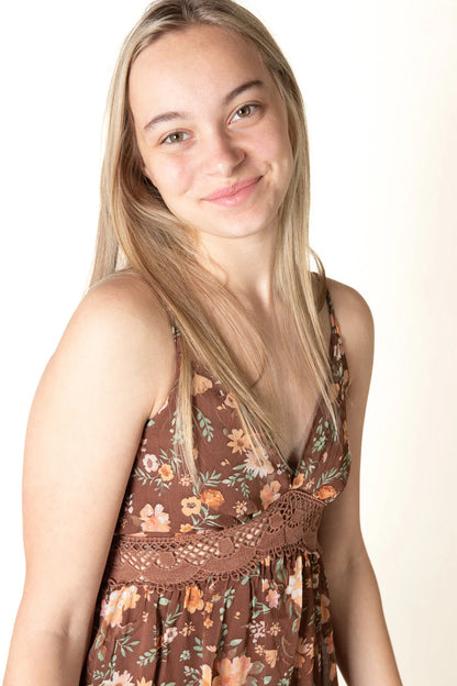 Brown Crochet Waistband Mini Dress