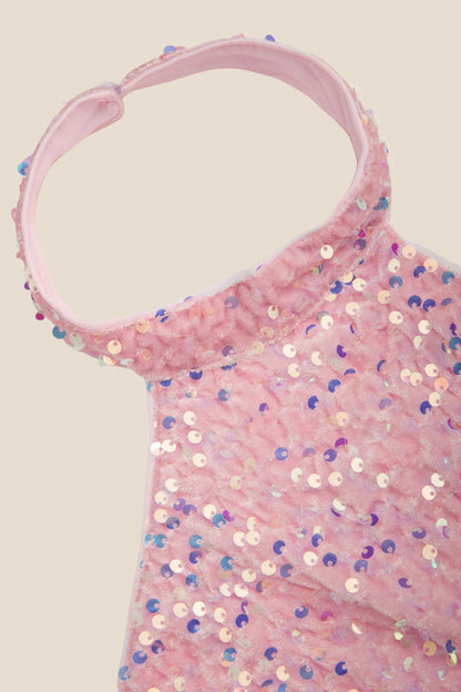 High Neck Pink Sequin Bodycon Short Dress