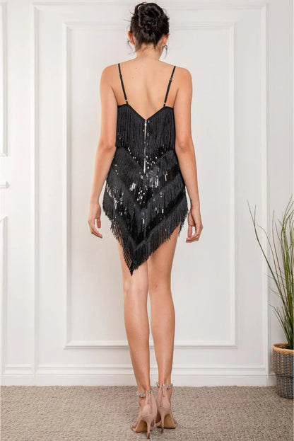 Louise Flapper Fringe Mini Dress - Black