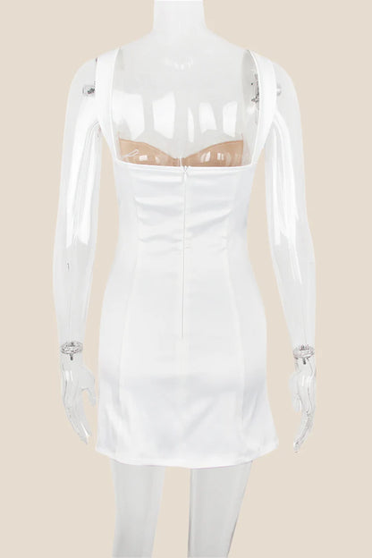 White Satin and Lace Short Dress
