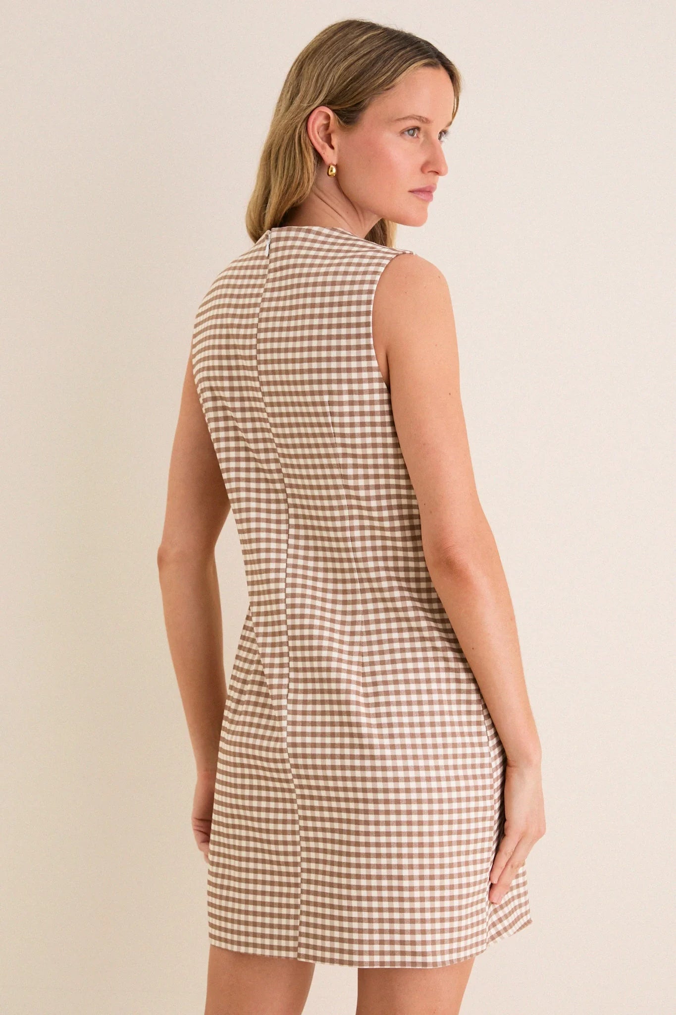 Mocha Gingham Yvette Mini Dress