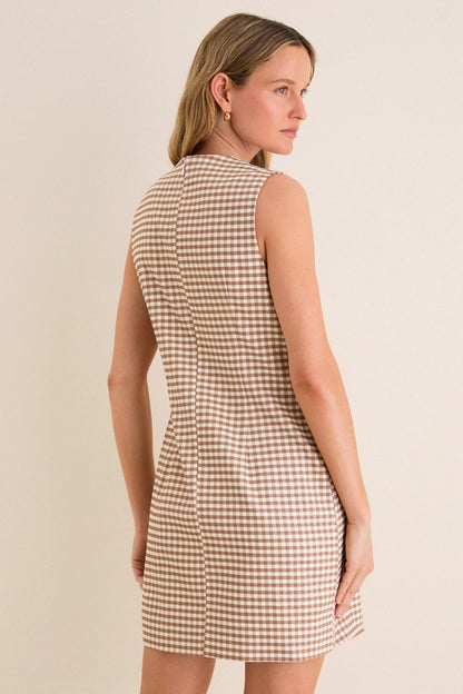 Mocha Gingham Yvette Mini Dress