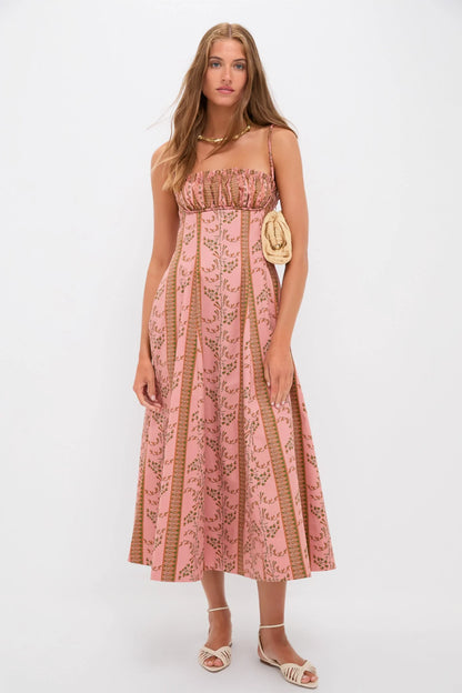 Rust Dandelion Floral Stripe Maisie Dress