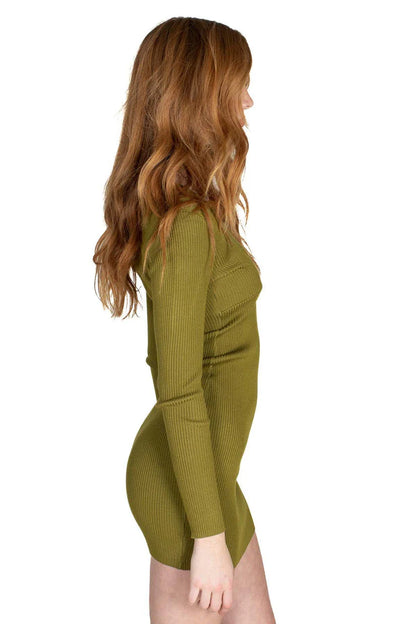Olive Green Ring Long Sleeved Dress
