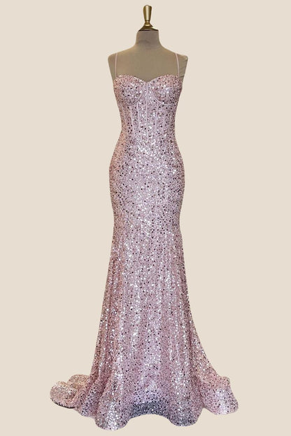 Light Blue Sequin Mermaid Long Formal Dress