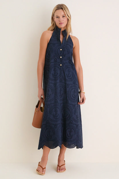 Navy Nautical Eyelet Jagger Dress