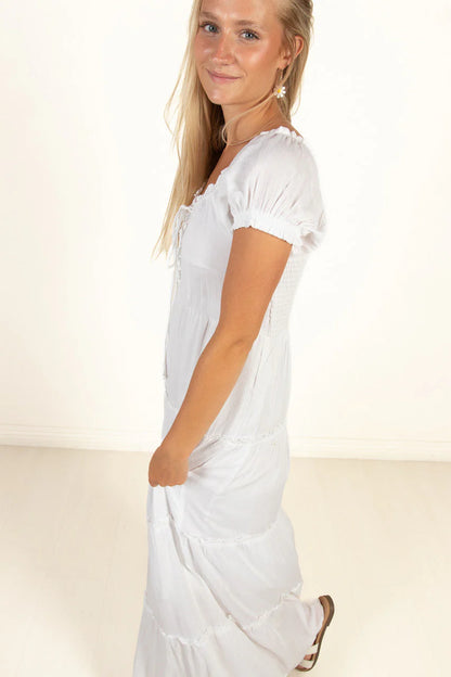 White Lace Up Milkmaid Maxi Dress
