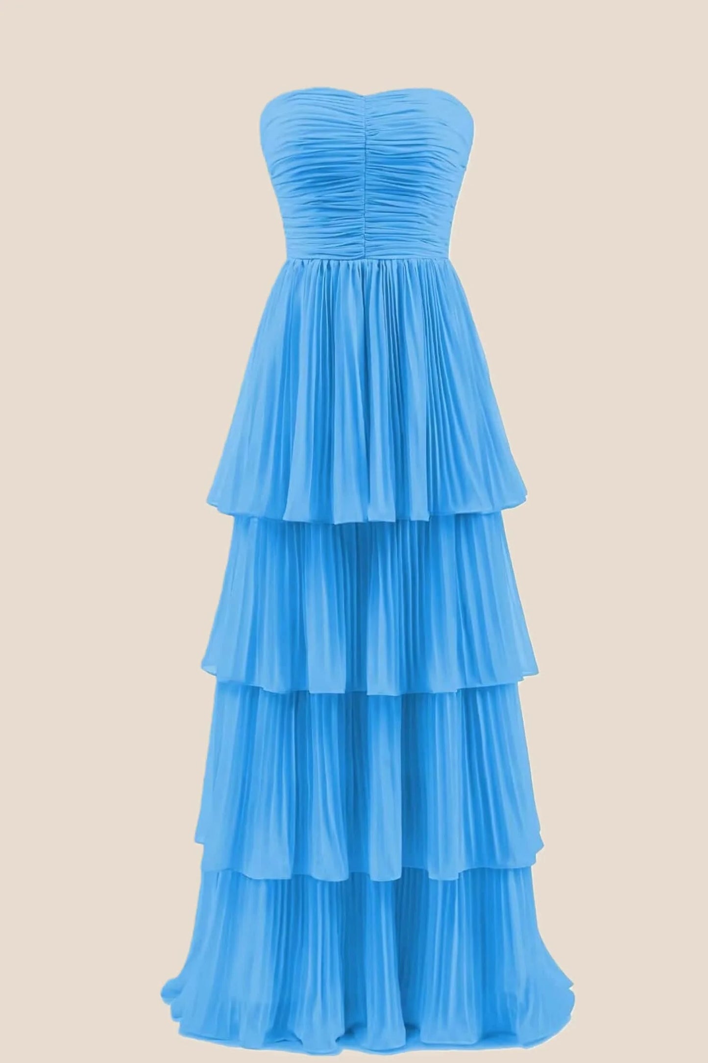 Yellow Chiffon Pleated A-line Tiered Maxi Dress