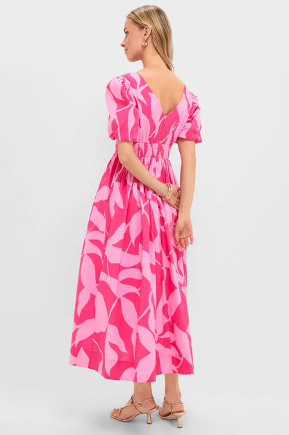 Pink Floral Short Sleeve Carson Maxi Dress