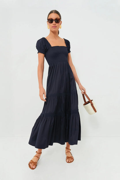 Medium Navy Smocked Cotton Dress