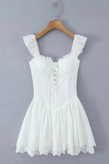White Strap Lase-up Short Skirt