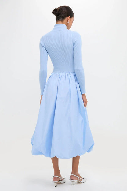 Ice Blue Mixed-Media Michaela Midi Dress