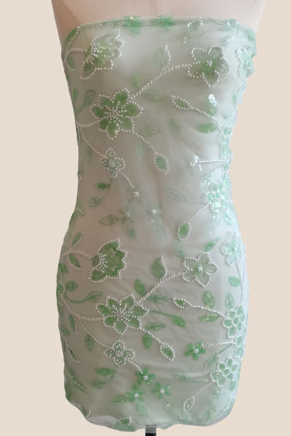 Strapless Pink Beaded Flowers Tight Short Dress