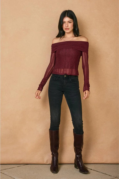Gina Off The Shoulder Lace Top - Wine
