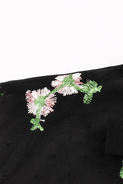 High Neck Embroidery Black Swing Dress
