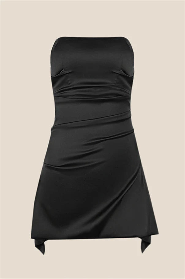 Strapless Yellow Ruched Short Dress