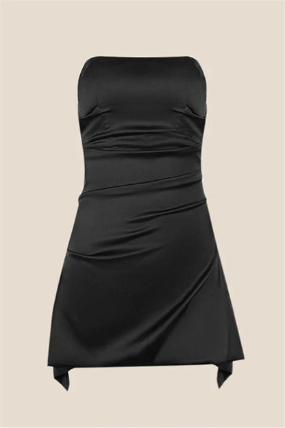 Strapless Yellow Ruched Short Dress