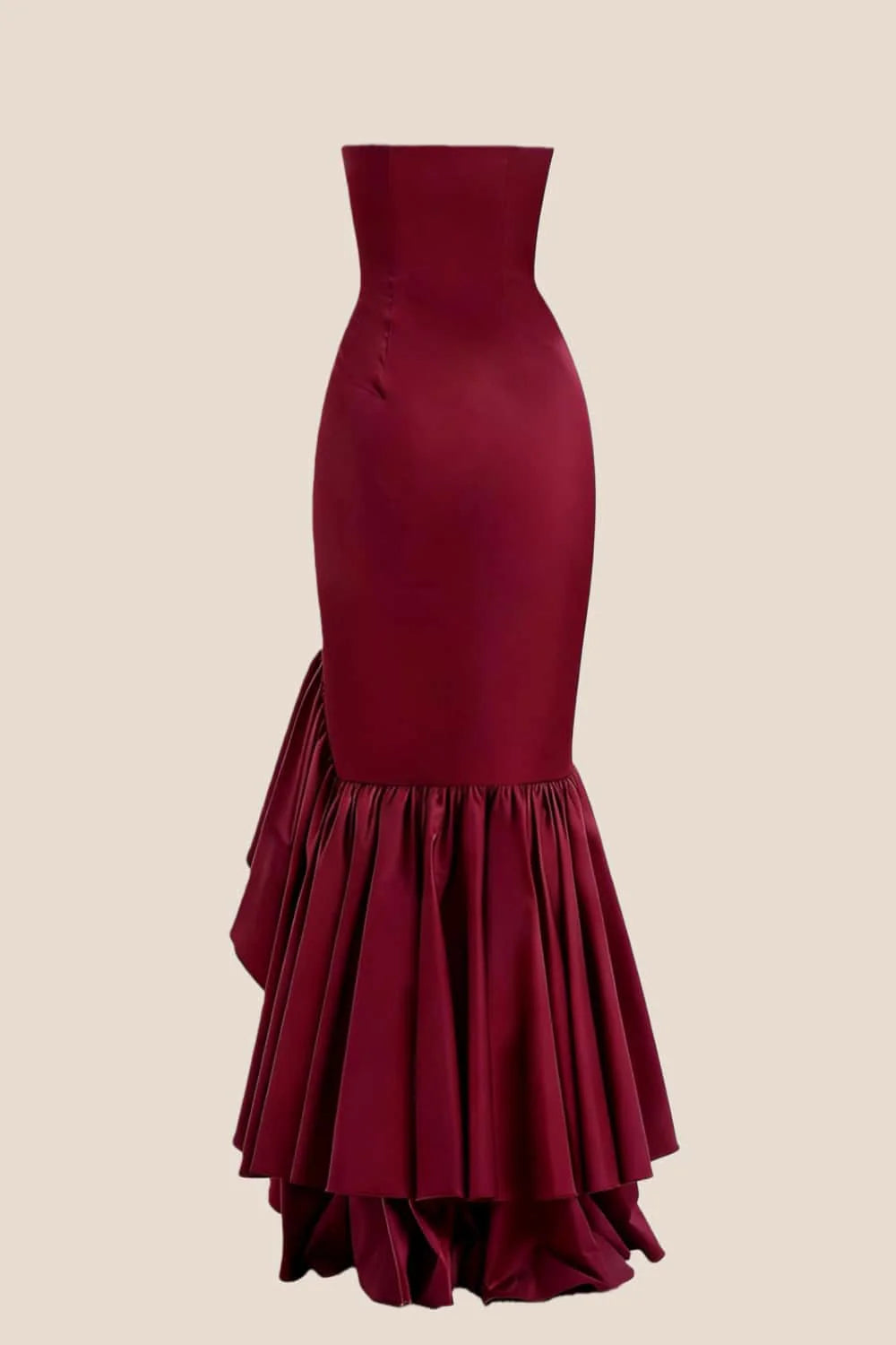Strapless Navy Blue Mermaid Ruffle Long Dress