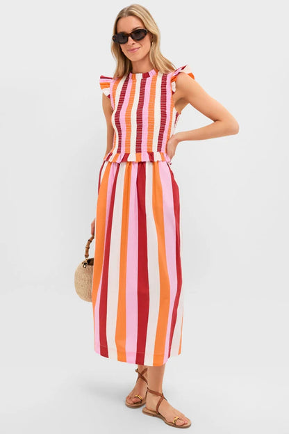 Orange, Pink & Crimson Stripe Smocked Sully Dress