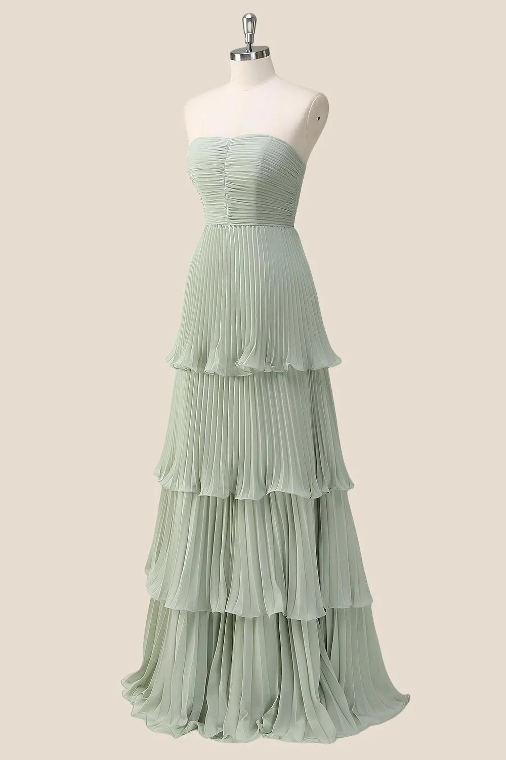 Strapless Lavender Pleated Tiered Long Party Dress