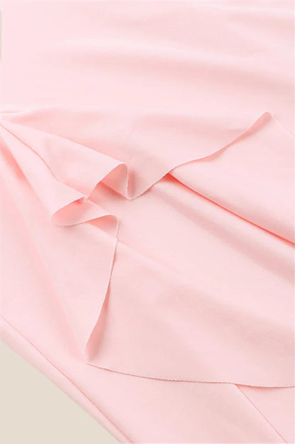 V-neck Pink Ruffle Hem Long Dress with Slit