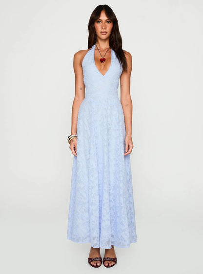 Hours In Silence Drop Waist Maxi Dress Blue