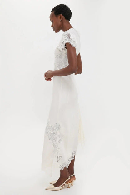 Creme Satin Lace Alessia Midi Dress