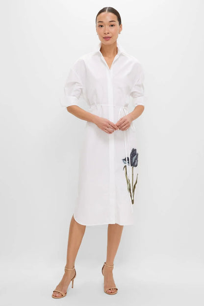 White Long Sleeve Midi Shirt Dress