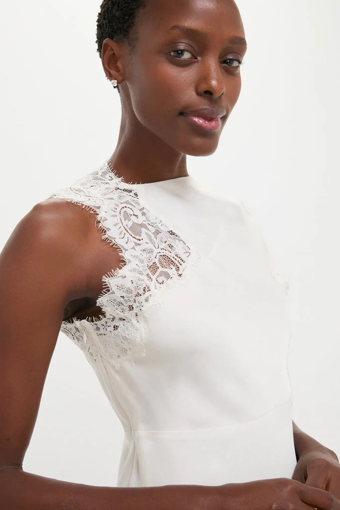 Creme Satin Lace Alessia Midi Dress