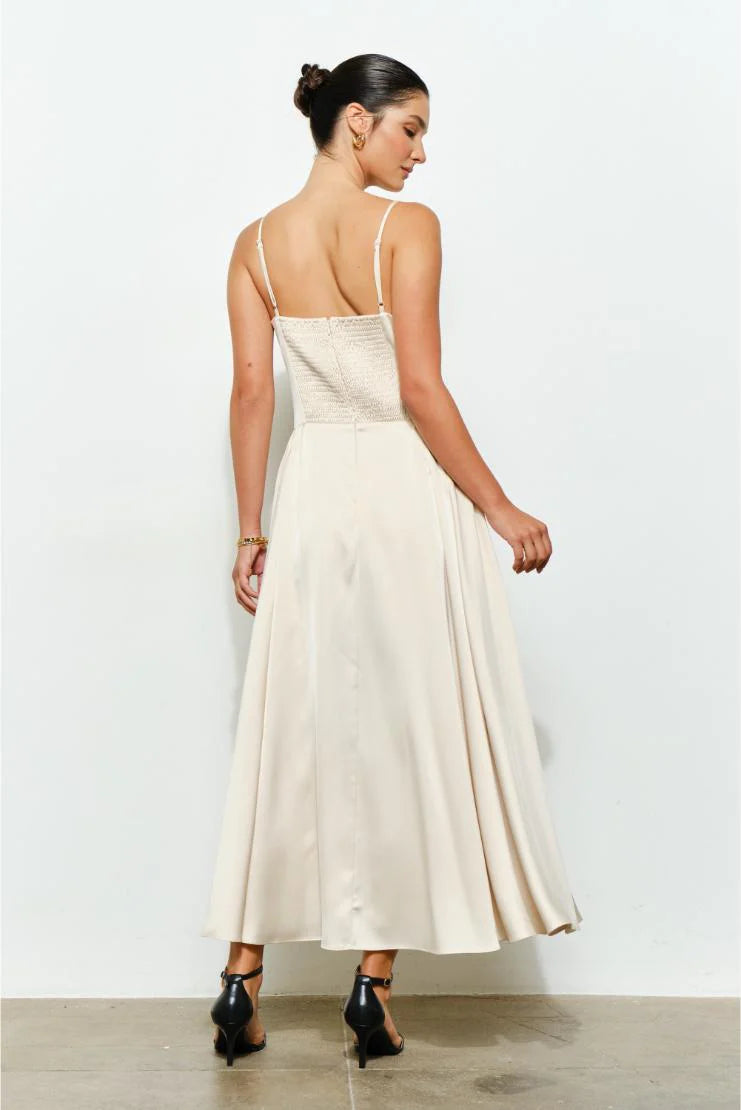 Jessie Satin A-Line Midi Dress - Ivory