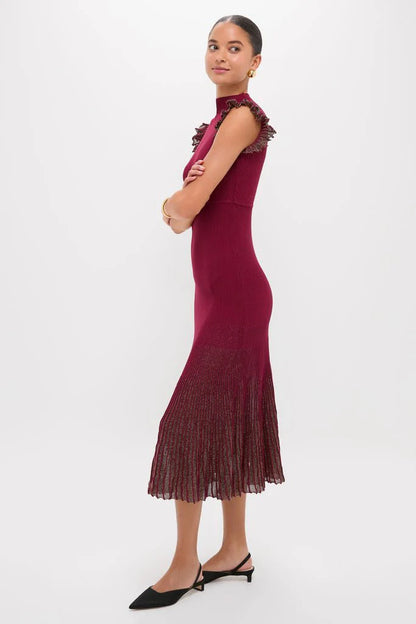 Plum Shimmer Knit Midi Dress
