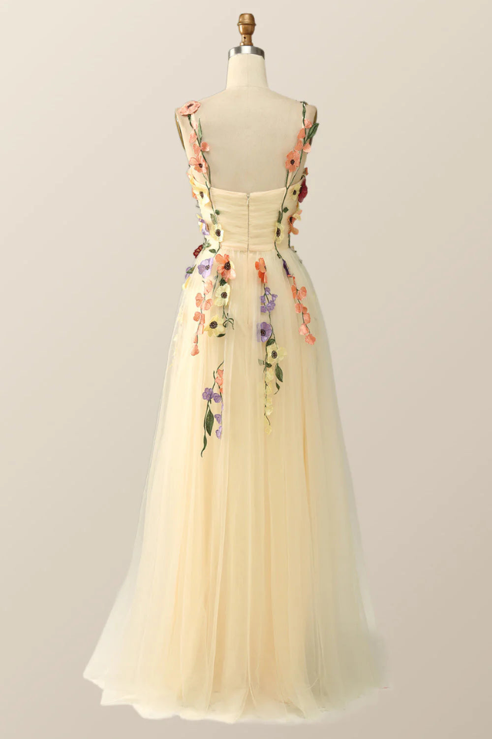 Lavender Tulle and Floral Embroidery Long Formal Gown