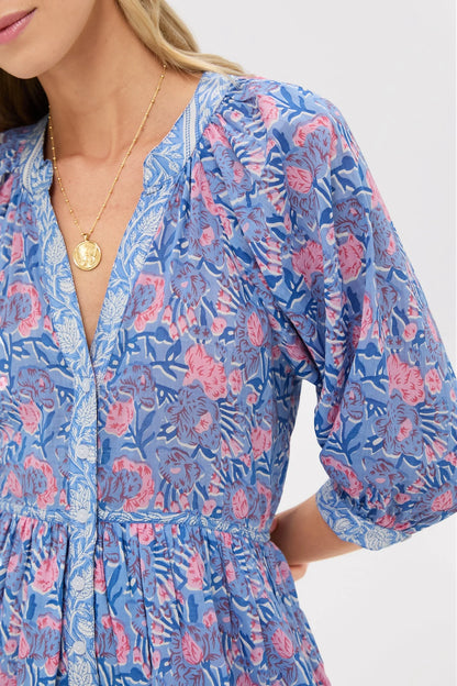 Blue Pink Printed Clara Mini Dress