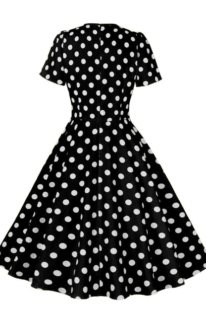 Yellow and White Polk Dots Bow Swing Dress