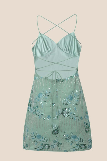 Yellow Beaded Straps Fitted Short Dress