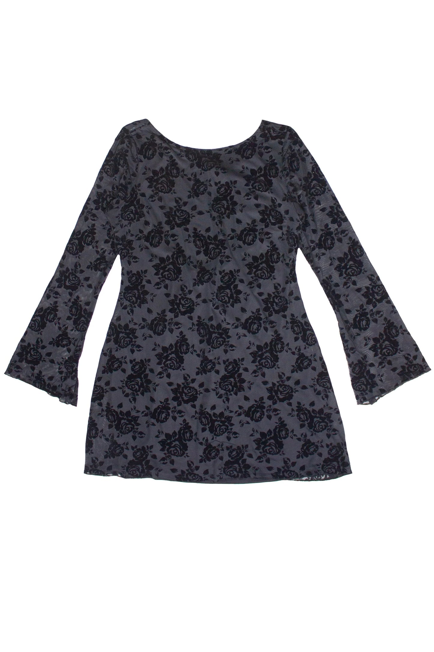 Floral Flocked Mesh Long Sleeve Mini Dress