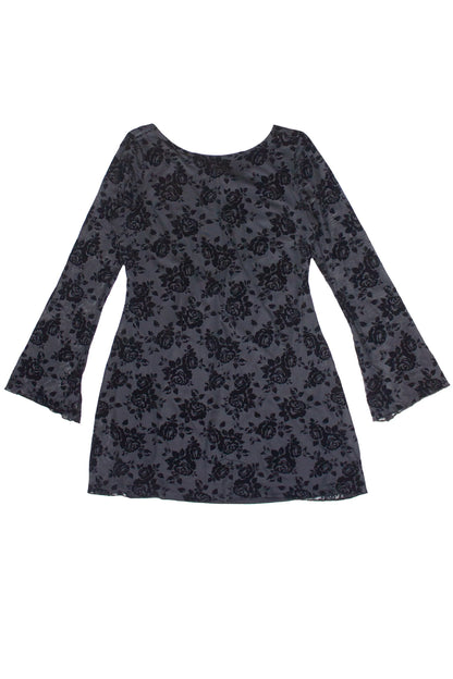 Floral Flocked Mesh Long Sleeve Mini Dress