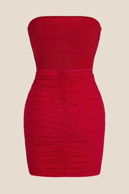 Strapless Red Bodycon Lace-up Short Dress