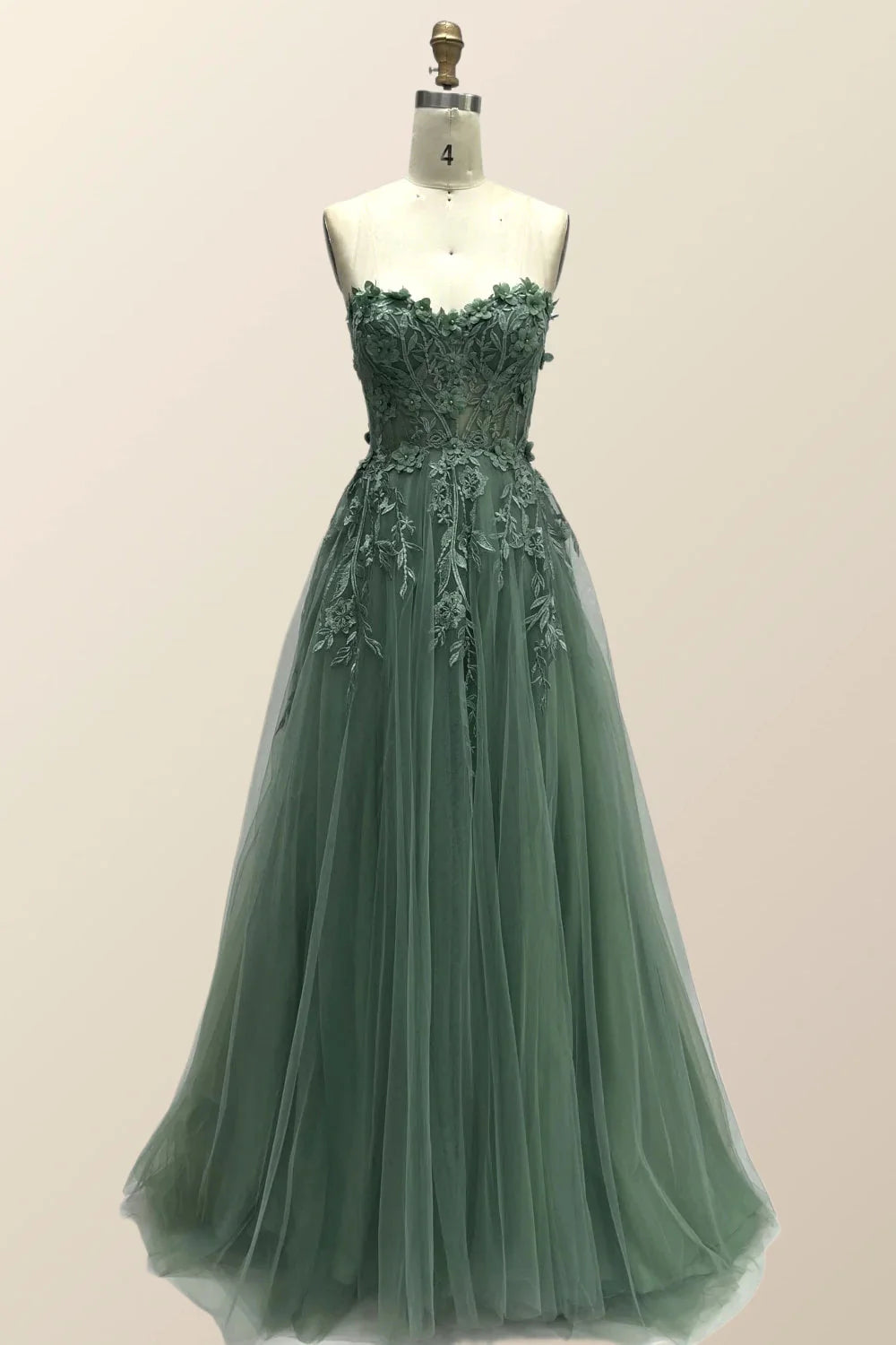 Yellow Floral Embroidery Strapless A-line Formal Dress