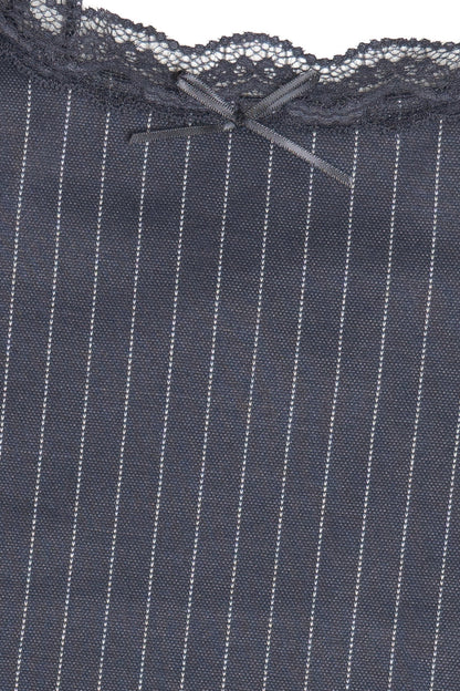 Lace Trim Pinstripe Mini Dress